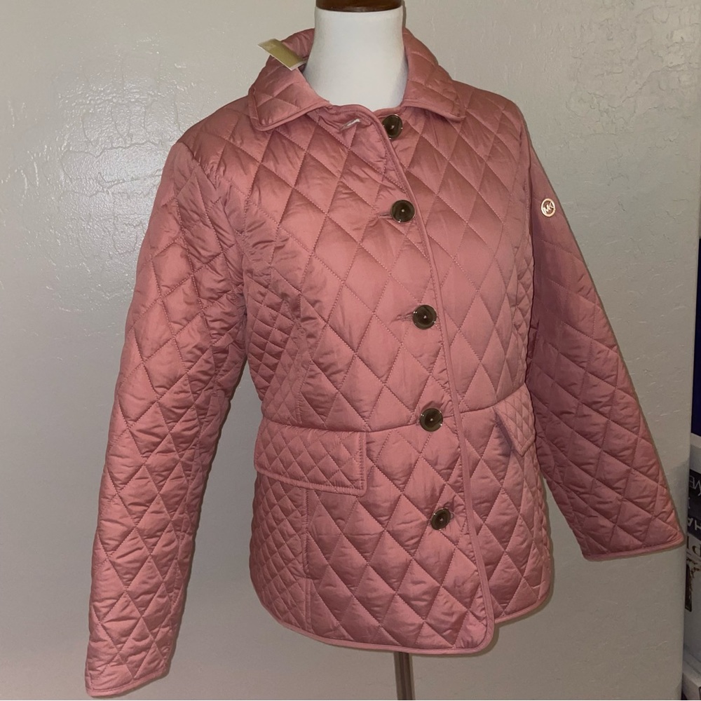 🎉HP🎉New! Michael Kors Diamond Quilted Button Up Jacket Dusty Rose Size Large🎀 - Picture 7 of 15